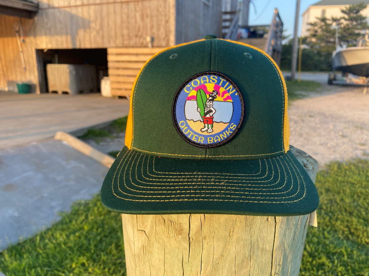 Outer Banks OBX Leather Patch Sage Topo Camo Coastal Snapback Trucker Hat Luxury Outer Banks Trucker Hat | Black OBX X Snapback - Haka Hat main image 2